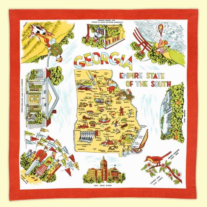 Red and White Kitchen Company - Georgia Map Retro Flour Sack Kitchen Towel